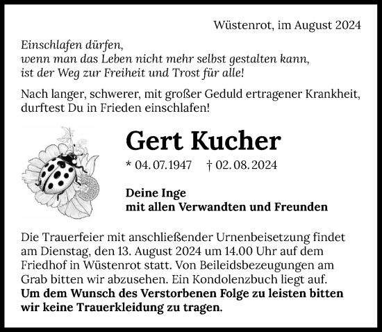 Traueranzeige von Gert Kucher von GESAMT