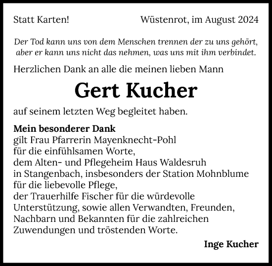 Traueranzeige von Gert Kucher von GESAMT