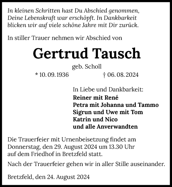 Traueranzeige von Gertrud Tausch von GESAMT