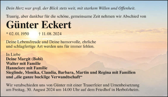 Traueranzeige von Günter Eckert von GESAMT