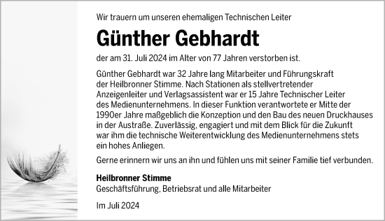 Traueranzeige von Günther Gebhardt von GESAMT