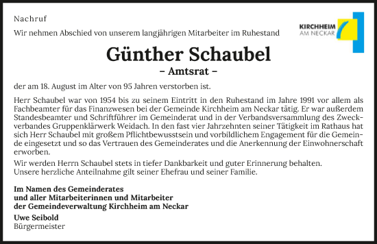 Traueranzeige von Günther Schaubel von GESAMT