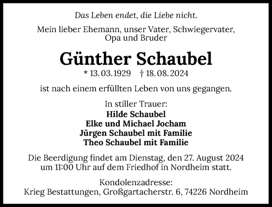 Traueranzeige von Günther Schaubel von GESAMT