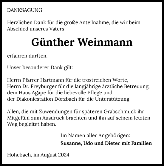 Traueranzeige von Günther Weinmann von GESAMT