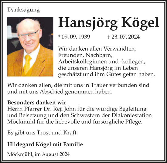 Traueranzeige von Hansjörg Kögel von GESAMT