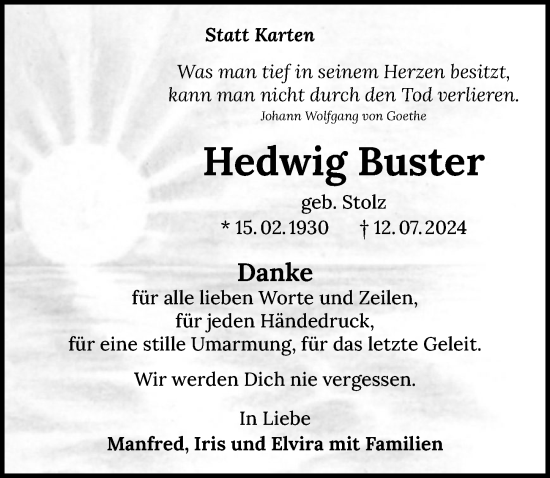 Traueranzeige von Hedwig Buster von GESAMT