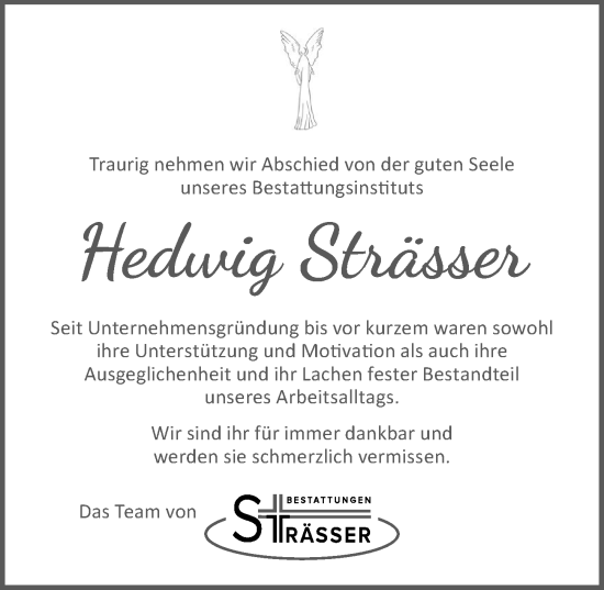 Traueranzeige von Hedwig Strässer von GESAMT