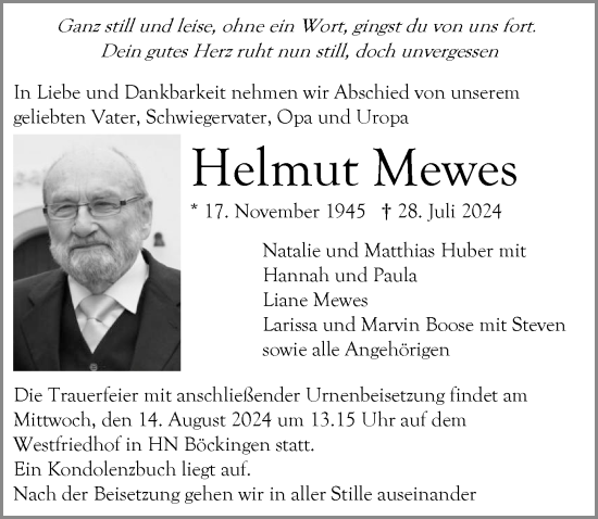 Traueranzeige von Helmut Mewes von GESAMT