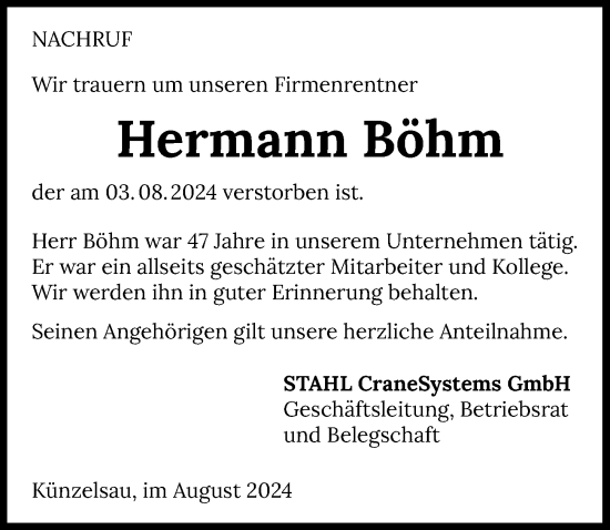 Traueranzeige von Hermann Böhm von GESAMT