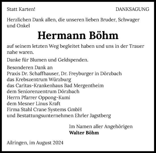 Traueranzeige von Hermann Böhm von GESAMT