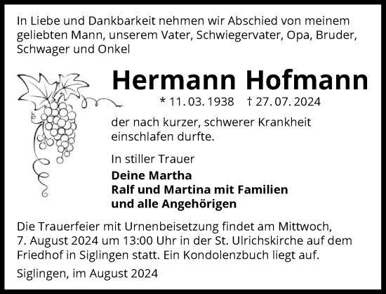 Traueranzeige von Hermann Hofmann von GESAMT