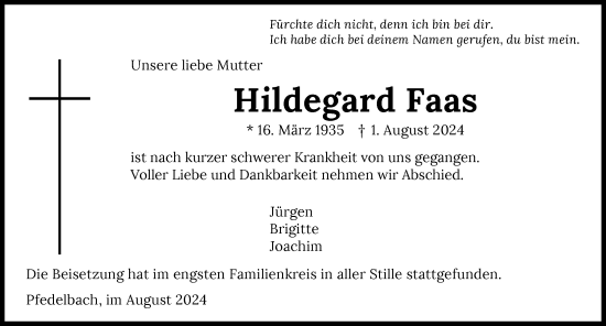 Traueranzeige von Hildegard Faas von GESAMT