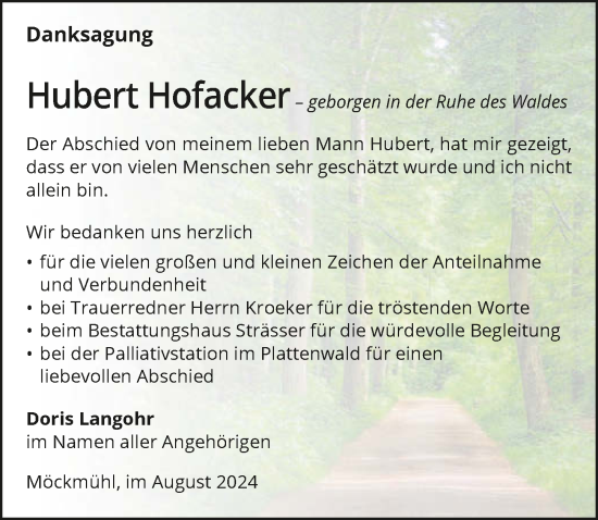 Traueranzeige von Hubert Hofacker von GESAMT