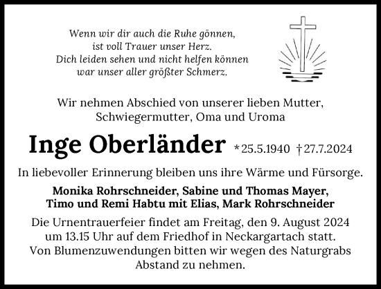 Traueranzeige von Inge Oberländer von GESAMT