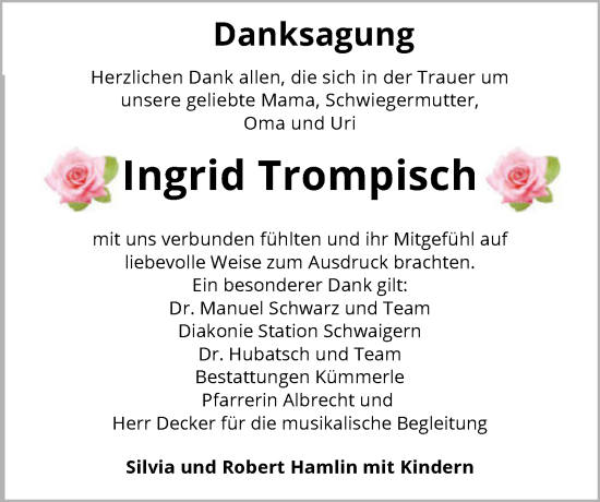 Traueranzeige von Ingrid Trompisch von GESAMT