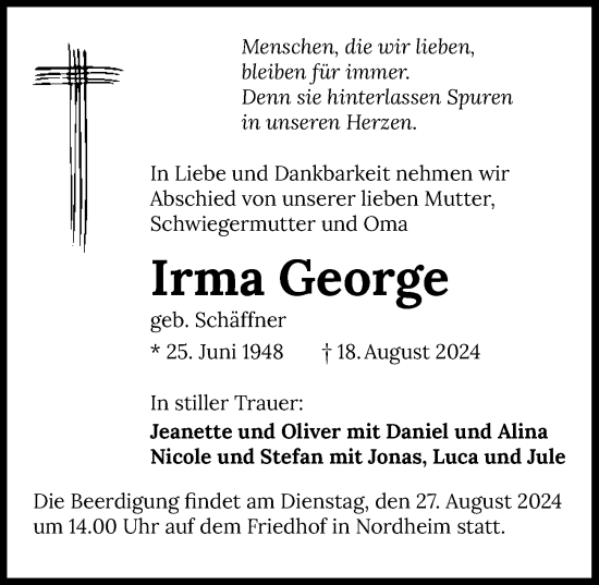 Traueranzeige von Irma George von GESAMT