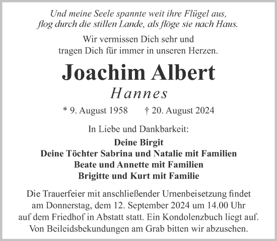 Traueranzeige von Joachim Albert von GESAMT