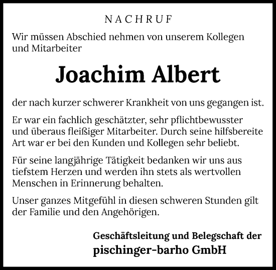 Traueranzeige von Joachim Albert von GESAMT