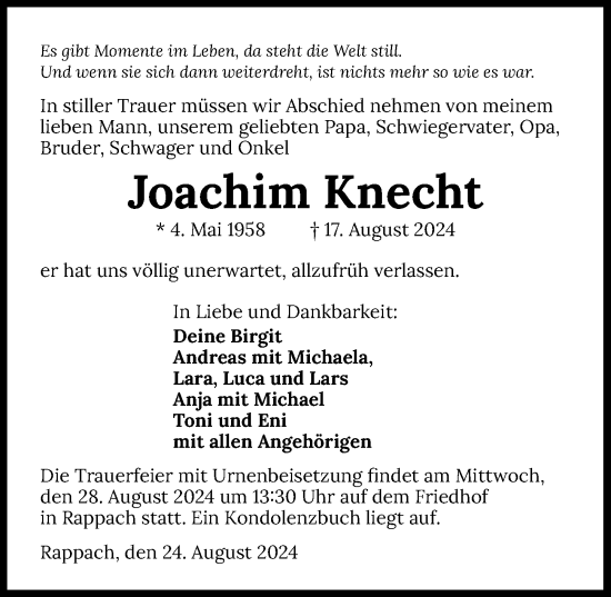 Traueranzeige von Joachim Knecht von GESAMT