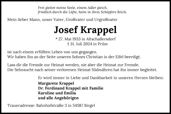 Traueranzeige von Josef Krappel von GESAMT