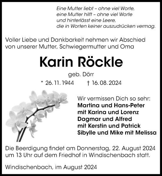 Traueranzeige von Karin Röckle von GESAMT