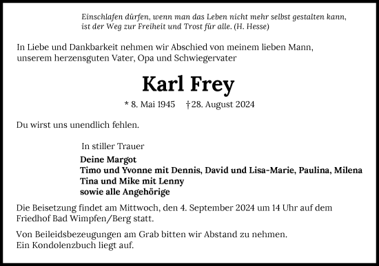 Traueranzeige von Karl Frey von GESAMT