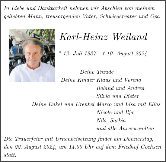 Traueranzeige von Karl-Heinz Weiland von GESAMT