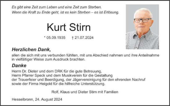 Traueranzeige von Kurt Stirn von GESAMT