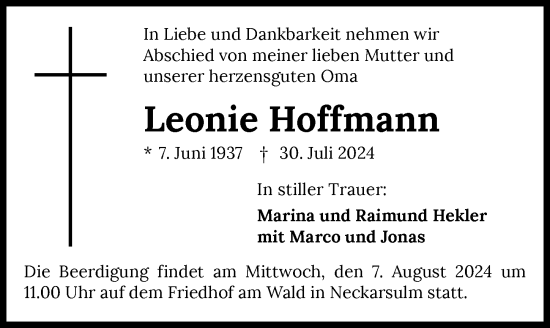 Traueranzeige von Leonie Hoffmann von GESAMT