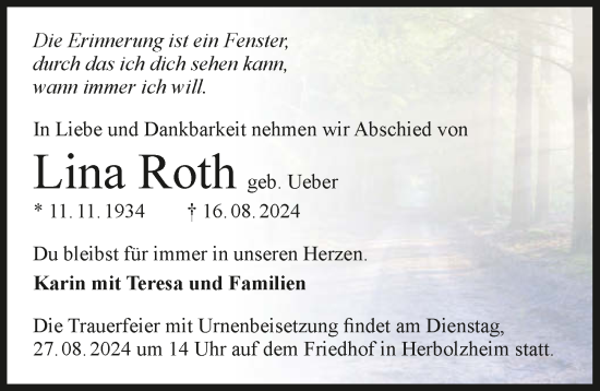 Traueranzeige von Lina Roth von GESAMT