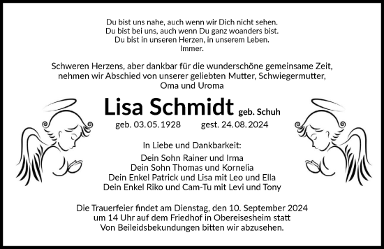 Traueranzeige von Lisa Schmidt von GESAMT