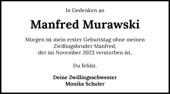 Traueranzeige von Manfred Murawski von GESAMT