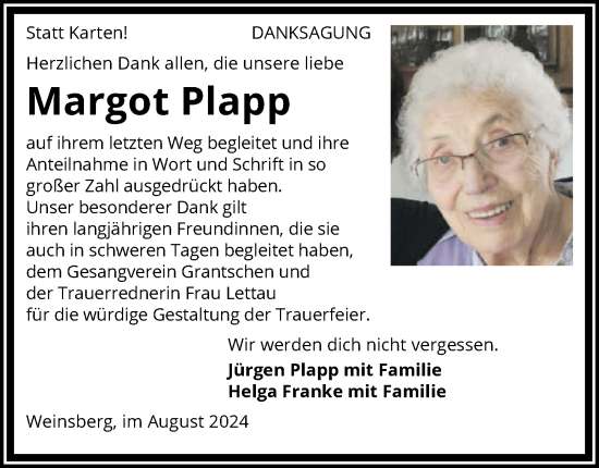 Traueranzeige von Margot Plapp von GESAMT