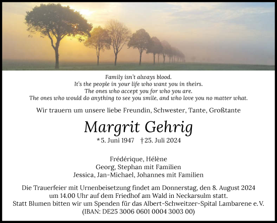 Traueranzeige von Margrit Gehrig von GESAMT