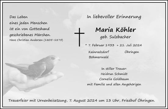 Traueranzeige von Maria Köhler von GESAMT