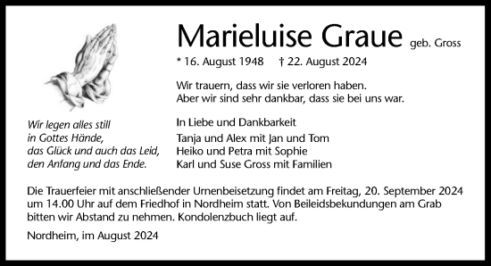 Traueranzeige von Marieluse Graue von GESAMT