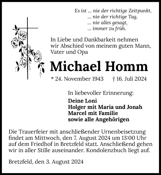 Traueranzeige von Michael Homm von GESAMT