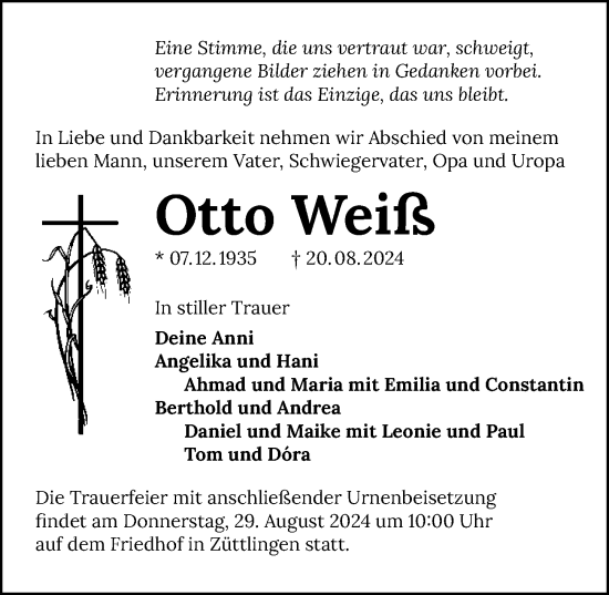 Traueranzeige von Otto Weiß von GESAMT