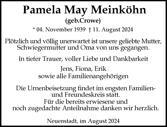 Traueranzeige von Pamela May Meinköhn von GESAMT