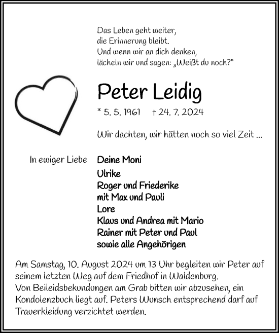 Traueranzeige von Peter Leidig von GESAMT