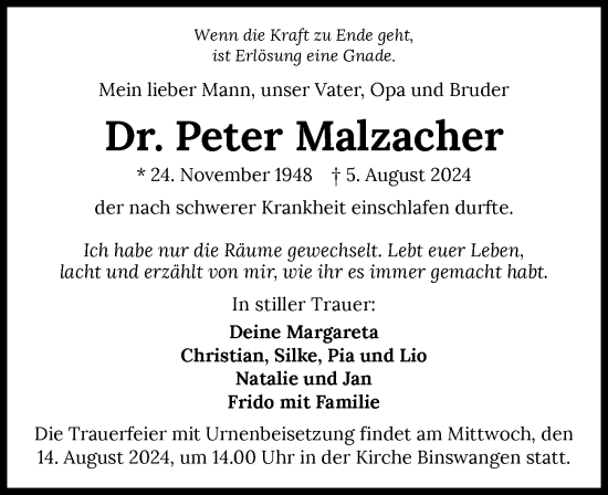 Traueranzeige von Peter Malzacher von GESAMT