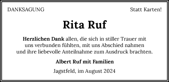 Traueranzeige von Rita Ruf von GESAMT