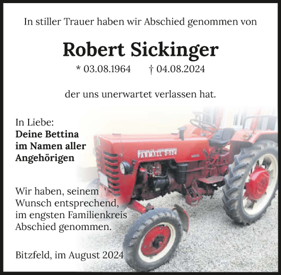 Traueranzeige von Robert Sickinger von GESAMT