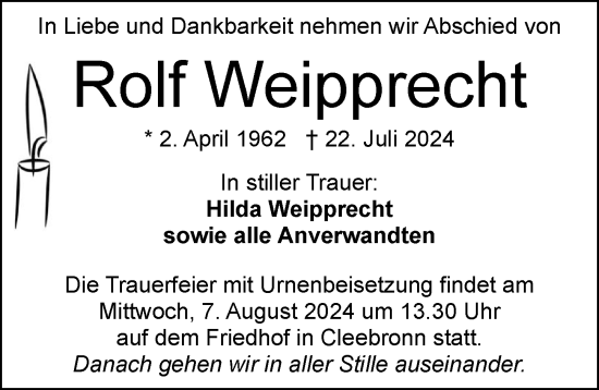 Traueranzeige von Rolf Weipprecht von GESAMT