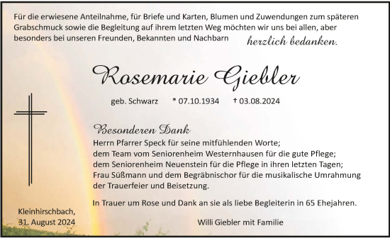 Traueranzeige von Rosemarie Giebler von GESAMT