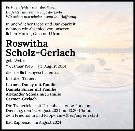 Traueranzeige von Roswitha Scholz-Gerlach von GESAMT