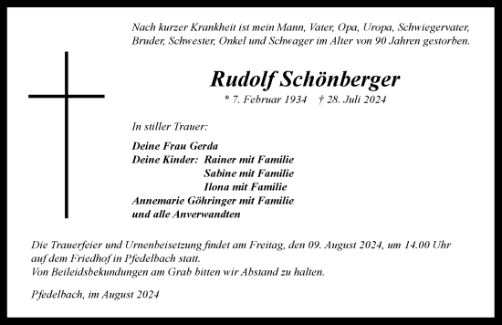 Traueranzeige von Rudolf Schönberger von GESAMT