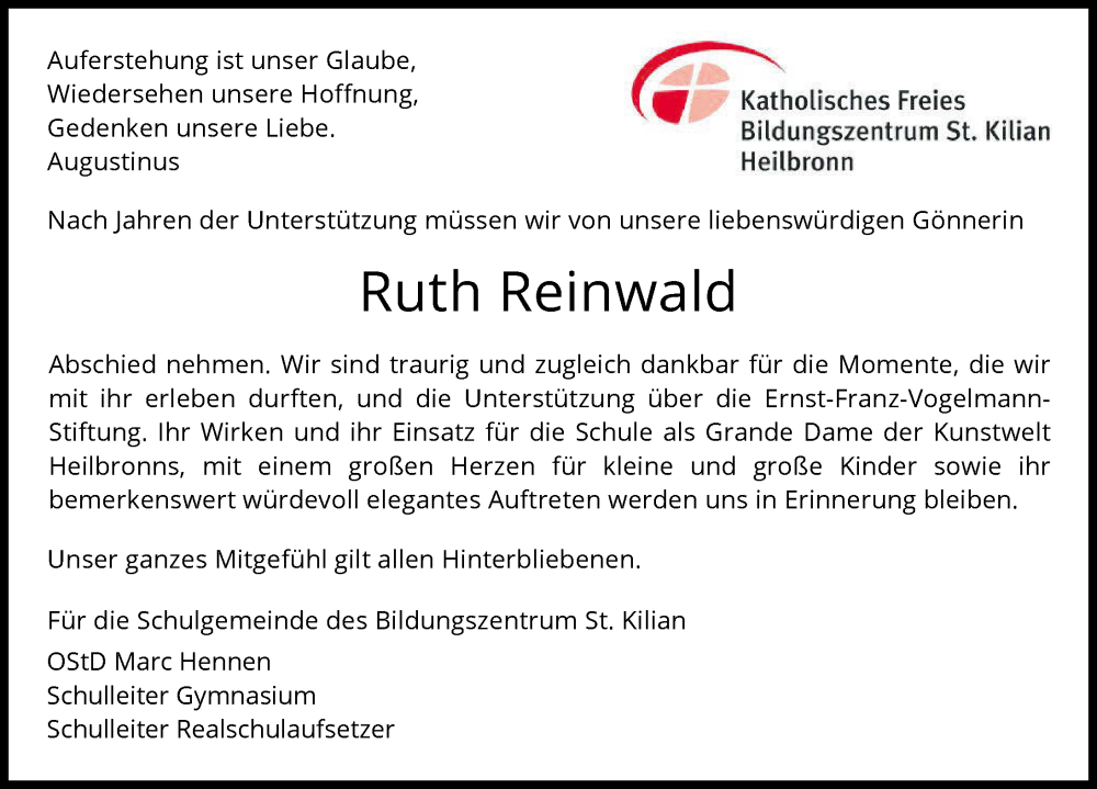  Traueranzeige für Ruth Reinwald vom 03.08.2024 aus GESAMT