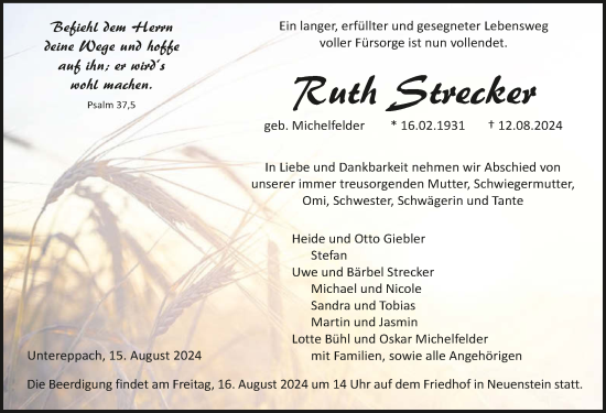 Traueranzeige von Ruth Strecker von GESAMT