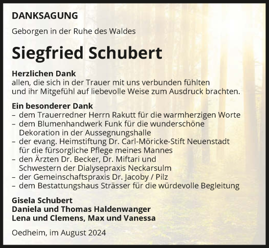 Traueranzeige von Siegfried Schubert von GESAMT